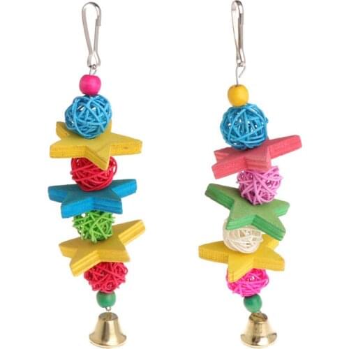 Parrot Toy Colorful Wood Star Rattan Ball Birds Parakeet Decorative Hanging Cage