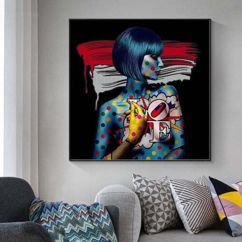 Cool Girl Graffiti Art Oil Painting Colorful Portrait Posters and Prints on Canvas Wall Art Picture for Living Room Home Decor