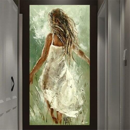 Canvas Painting Happy Girl Back View Oil Art Posters and Prints Canvas Painting Wall Pictures for Kids Living Room Home Decor