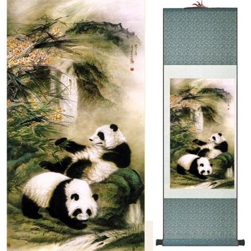 Pandas painting traditional Chinese Art Painting silk scroll panda art painting panda pictures 82404