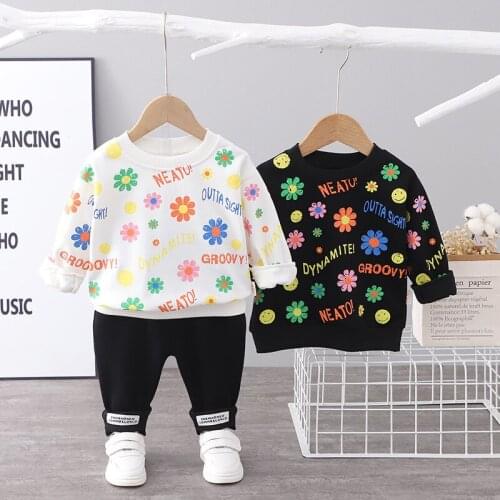 0-4 Years Spring Autumn Baby Boys Clothing Set 2021 New Casual Fashion Full Print Letter Floral T-shirt+Pants Toddler Outfits