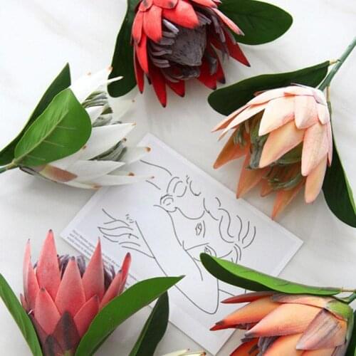 1 PC Artificial Flower Silk King Protea DIY Flower Arrangement Fake Emperor Flowers White Home Party Wedding Table Decoration