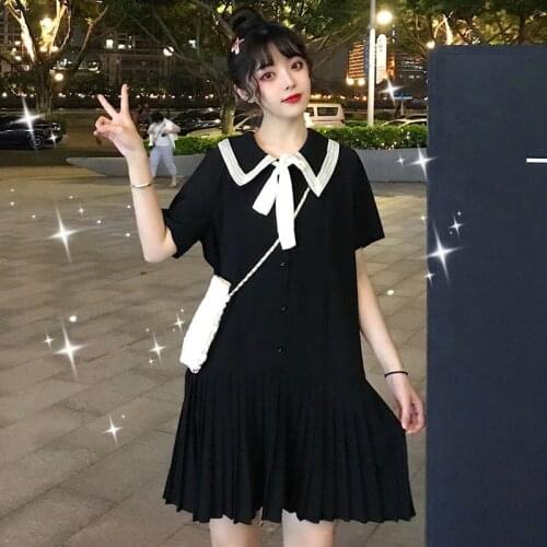 Red Plus Size Summer Women Sweet Chiffon Shirts Dress Doll Collar Short Sleeve Splice Korean Girls Mini Dresses Vestido De Mujer