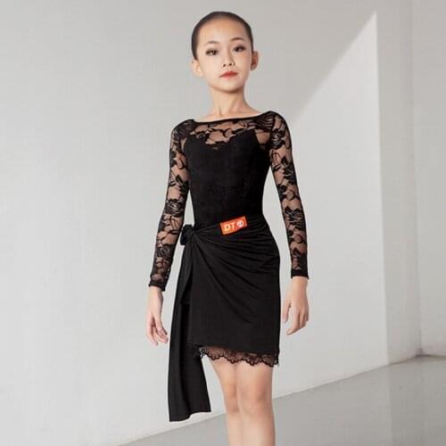 Lace Latin Dance Clothes For Girls Black Performance Costume Fall Designer Clothing Salsa Dance Outfits Tap Dance Wear JL2097