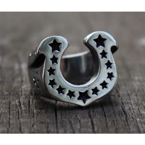 Men Women Lucky Pentagram U Shape Horseshoe Biker Rings Punk Rock 316L Stainless Steel Ring Amulet Biker Jewelry