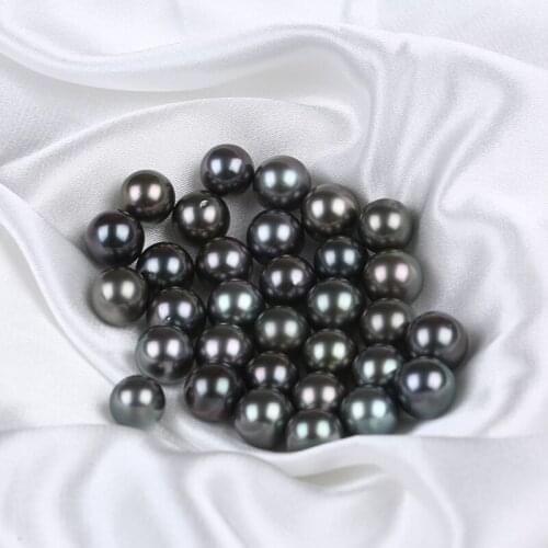 10-11mm Natural Seawater Tahiti Black Pearl Loose Bead No Hole Perfect Round Set Pendant Ring Earrings