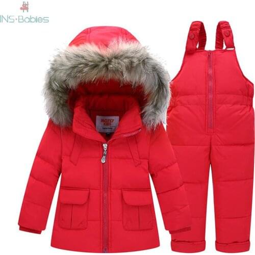 New 2019 2 Piece Set Girls Winter Warm Clothes Kids White Duck Down Tracksuit Clothing Children Hoodie Outfit Boys Fashion Set
