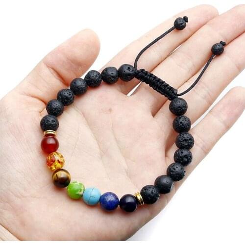 New hot style braided bracelet lave stone yoga chakra bracelet reiki energy colorful beads hand string 24pcs/lot free shipping
