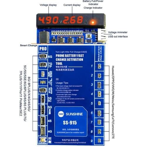 Newest SUNSHINE SS-915 Universal Battery Activation Board For Iphone 12 12pro 11Pro Max Huawei VOVI Activation Mobile Charge 2A