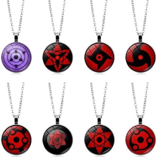 1pcs Rinnegan Eye Pendant Necklace Anime Cartoon Mangekyou Sharingan Glass Cabochon Rinnegan Eyes Cosplay Jewelry Chain Necklace