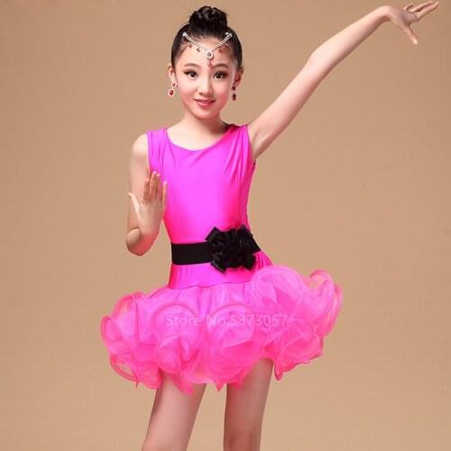 100-160CM Latin Dance Dress Tutu Ballroom Competition Kids Dance Costume Modern for Girl Salsa Tango Dancing Practice Clothing