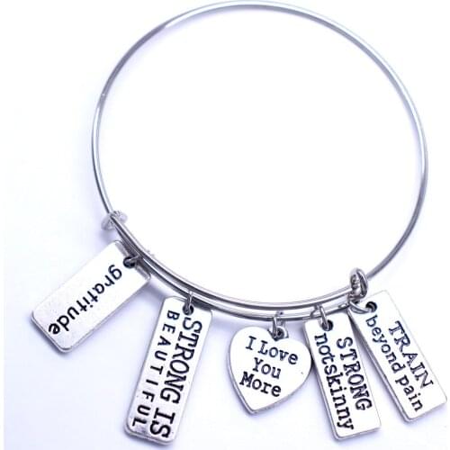 Strong Is Beautiful Strong Not Skinny Train Beyond Pain I Love You More Strength Fitness Charms Wire Bangles Bracelets For Men