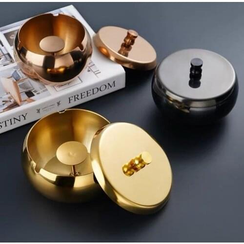 Simple and Modern Metal Ashtray Stainless Steel Household Large-capacity Windproof Ashtray Office Decoration Gift for Boyfriend