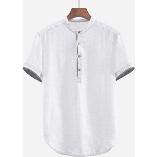 Summer Men Baggy Casual Shirt Solid Cotton Linen Short Sleeve Button Plus Size Shirt Tops Blouse M-3xl Hawaiian Camisa Masculina