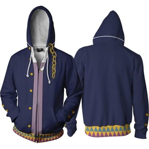 JOJOS BIZARRE ADVENTURE Hoodies Anime Kujo Jotaro Sweatshirt Men Adult Casual Hooded Zipper Cosplay Costume Coat Wholesale