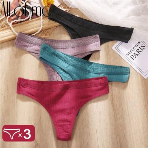 3PCS/Set Sexy Cotton Panties G-String Underpants Femme Pantys Underwear Women Thongs Female Intimates Lingerie 6 Solid Colors