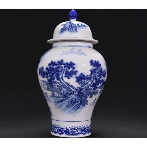 Jingdezhen Vase Ceramic Antique Blue And White Porcelain Landscape decorative porcelain ginger jars with lid