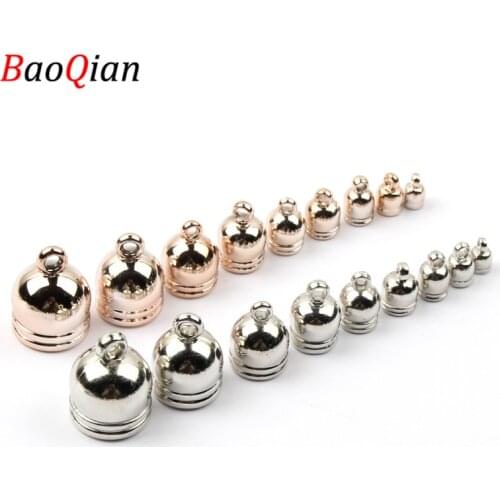 50PCS Silver Plated / Rose Gold Tassel Hat Beads For Necklace Leather Rope End Crimp End Cap DIY Jewelry Making Fasteners