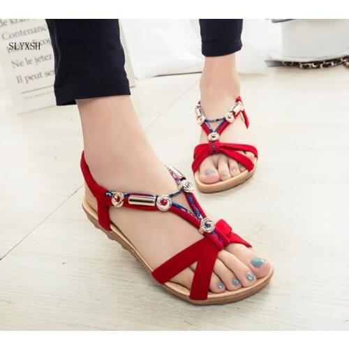 2018 Hot Fashion Women Sandals Flats Ankle-Strap Shoes Women Summer Sandals Flip Flop Sandale Femme Red Sandals Plus Size 36-42