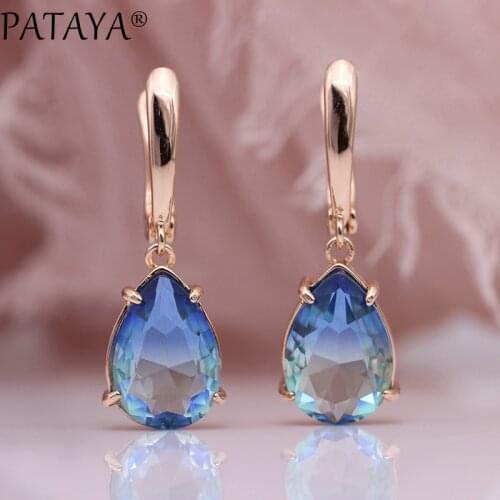 PATAYA New Gradient Blue Earrings Women Fashion Jewelry 585 Rose Gold Tourmaline Color Natural Zircon Water Drop Dangle Earrings