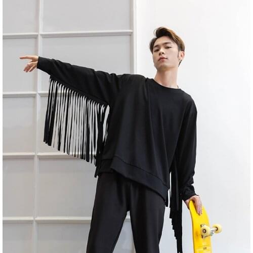 M-4XL Spring and Autumn New Personality Long Tassel Long Sleeve Top Round Neck Wild Show Style Pullover Jacket Nightclub DJ Hip