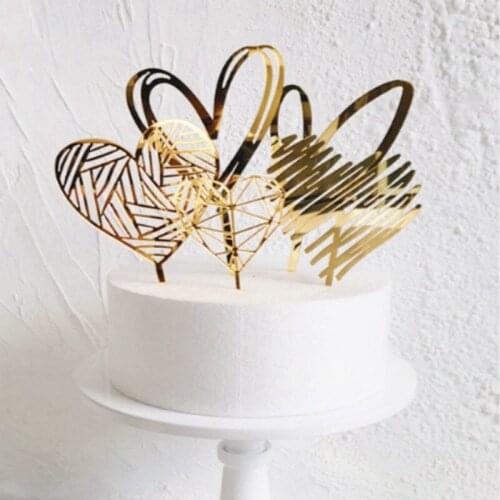 Gold Heart Shape Cupcake Toppers Insert Cards Happy Birthday Cake Topper Decoration Baking Suplies Wedding Party Love Gifts