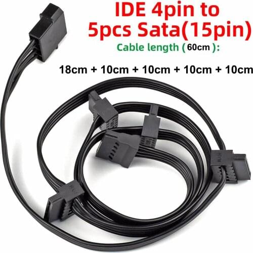 2pcs Molex Male to 15 Pin SATA Power Extension Hard Drive 1 IDE 4pin to 5 Female Splitter Adapter Power Cable 60cm