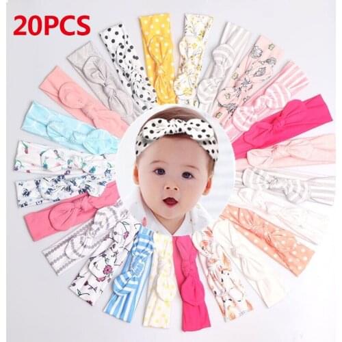 Bowknot 20Pcs/Lot Baby Girl Headband Hair Accessories Cartoon Rabbit Ear Baby Headwear Elastic Photo Props Baby Girl Hairpin