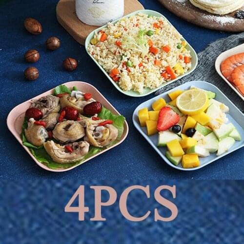 4Pcs/Set Pure Natural Wheat Straw Dessert Plate Square Snack Bowl Sauce Plate Seasoning Dish Degradable EcO-friendly Tableware