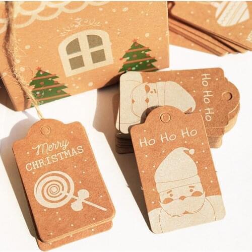 50pcs Christmas Kraft Paper Gift Tags Scallop Label Luggage Blank + Strings