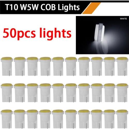 50pcs T10 W5W COB Car Interior Led Lights Wedge Clearance Lamp Instrument Light License Plate Bulb 194 Car Light DC12V Red Amber