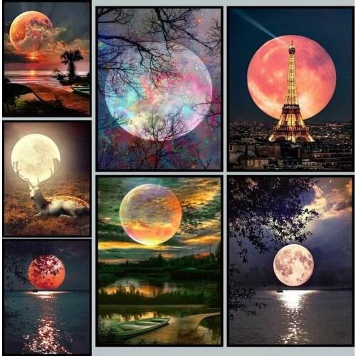 5D DIY Diamond Painting Moon Deer Paris Rhinestone Pictures Full Square Drill Embroidery Sale Scenic Diamond Cross Switch Mosaic
