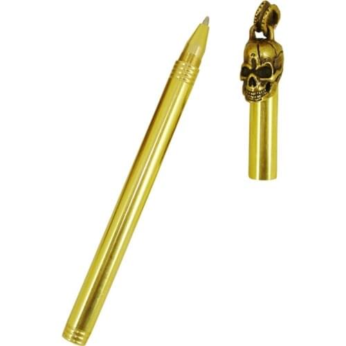 ACMECN Handmade Brass Gel ink Pen 0.5mm Cartoon Cool Skull Pen Novelty Design 58g Heavy Writing liquid Pen for Hallowmas Gifts