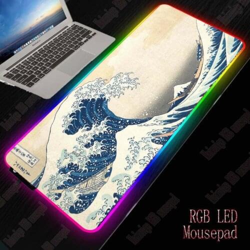 Mairuige Wave Art RGB Large Gaming Mouse Pad Gamer Computer Mousepad Led Big Mouse Mat Keyboard Desk PC Mause Pad with Backlit