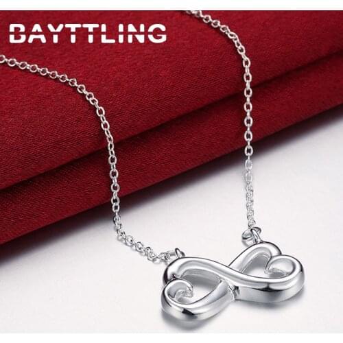 BAYTTLING 18 Inch 925 Sterling Silver Romantic 2 Heart Pendant Necklace For Woman Lady Anniversary Jewelry Birthday Gift