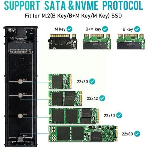 Aluminum Alloy M.2 SATA NVME SSD Case 10Gbps Dual Protocol Adapter NGFF NVMe HDD SSD SATA Enclosure OTG PCIe For M2 with S1K6