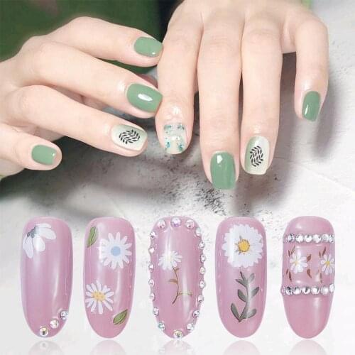 ENDRRFLLA 1pc Plant flower watermark nail stickers fresh fake nail decoration waterproof green nail art beauty