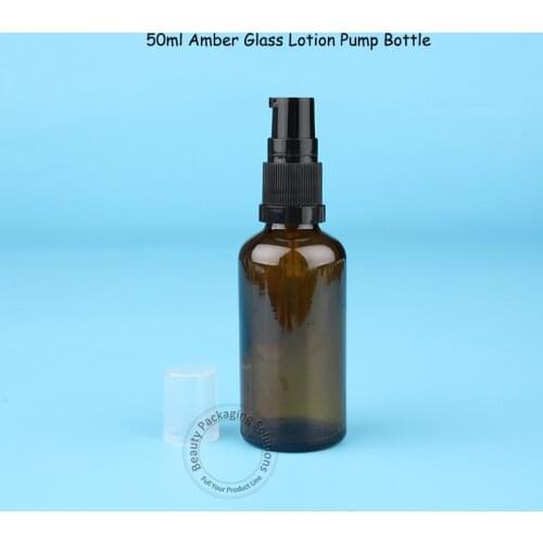 10pcs/Lot Empty 50ml Amber Glass Lotion Pump Bottle 50cc Essential Oil Bottle Emulsion Women Makeup Tools Packaging