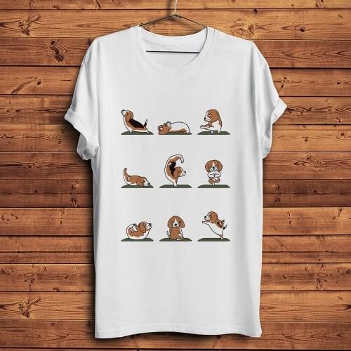 Cute Beagle dog Yoga funny t shirt men summer new white casual tshirt homme short sleeve hipster streetwear t-shirt unisex
