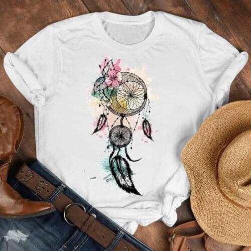 Women Lady Floral Dreamcatcher Cute Fashion Summer Fall Shirt Clothes Tshirt Tee Womens Top Female Print T Graphic T-shirt