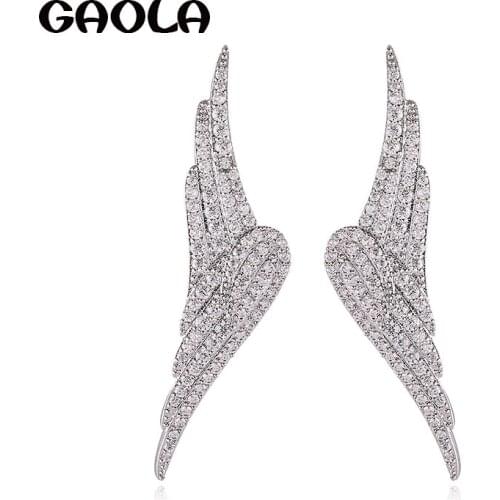 GAOLA Brand Wings Feather Dangle Earrings Inlay Clear Zircon Earring Pulseras Mujer Christmas Gifts Jewelry Bijoux GLE9291