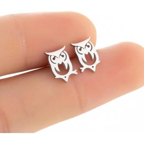 Stainless Steel Lovely Animal Earrings Cartoon Tiny Owl Eagle Snake Bird Bee Cat Dog Stud Earring Party Jewelry For Women Gifts