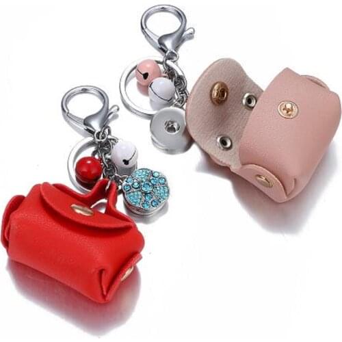JaynaLee 7 Colors Leahter Snap Charm Keychain Jewelry Bag Charm fit 18mm or 20mm Ginger Snaps for women Handbag gift GJK8019