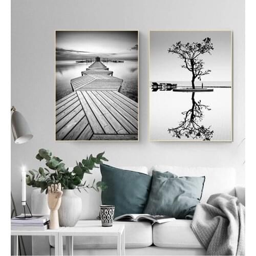 Painting Canvas Modular Landscape Pictures Home Decor Nordic Style Prints Wall Art Black And White Tree Poster Minimalist Bridge