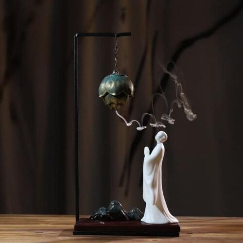 Ceramics Backflow Incense Burner Smoke Waterfall Incense Holder Meditation Ceramic Censer With Stand Cerative Home Desktop Decor