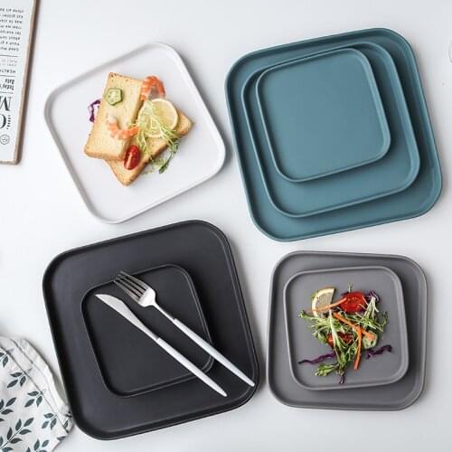 Square Breakfast Plate Home Fruit Tray Living Room Tea Cup Tray Dessert Plastic Tray Steak Pan Square Steak Plate Plates