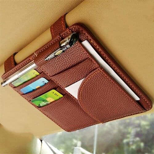 Microfiber PU leather Car Sun Visor Glasses clip / card holder multifunctional storage bag clip