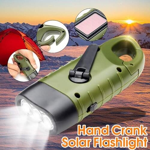 Mini Emergency LED Solar Hand Crank Dynamo Flashlight Rechargeable LED Light Lamp Charging Powerful Torch For Outdoor Camping