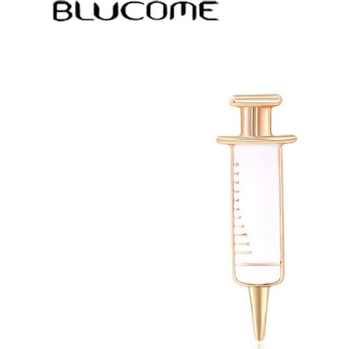 Blucome Gold Color Enamel Needle Tubing Brooches Women Men Exquisite Injection Needle Doctor Nurse Suits Brooch Pins Accessories