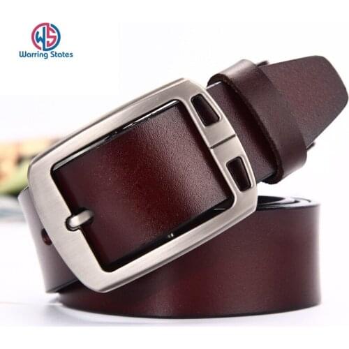 Warring States Cowhide Genuine Leather Belts for Men Brand Strap Male Pin Buckle Vintage Jeans Belt 105-130 Cm Long